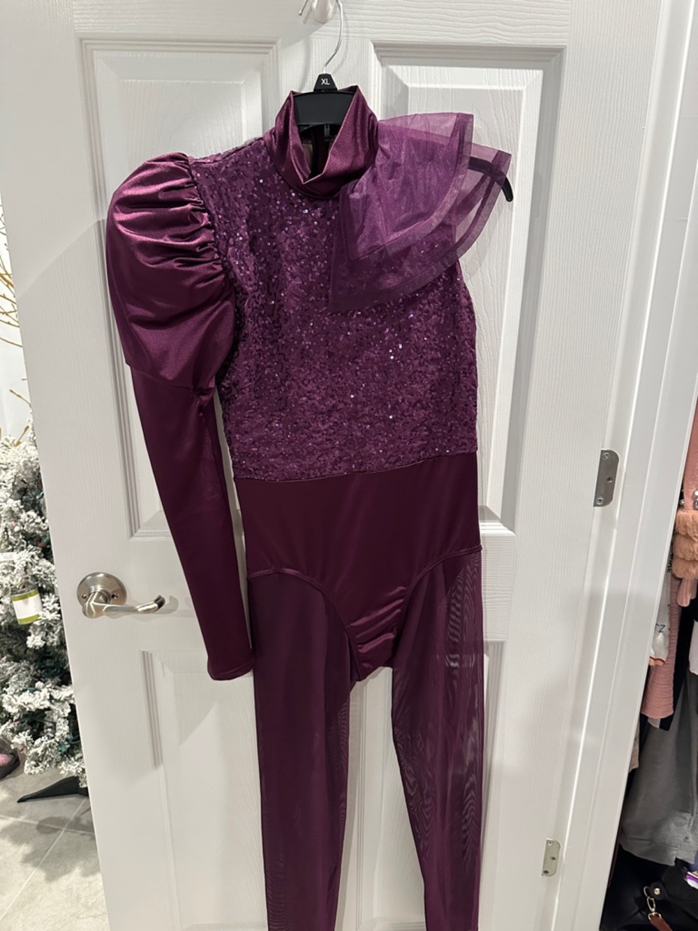 Weismann Purple Sequin One-Shoulder Performance Jumpsuit